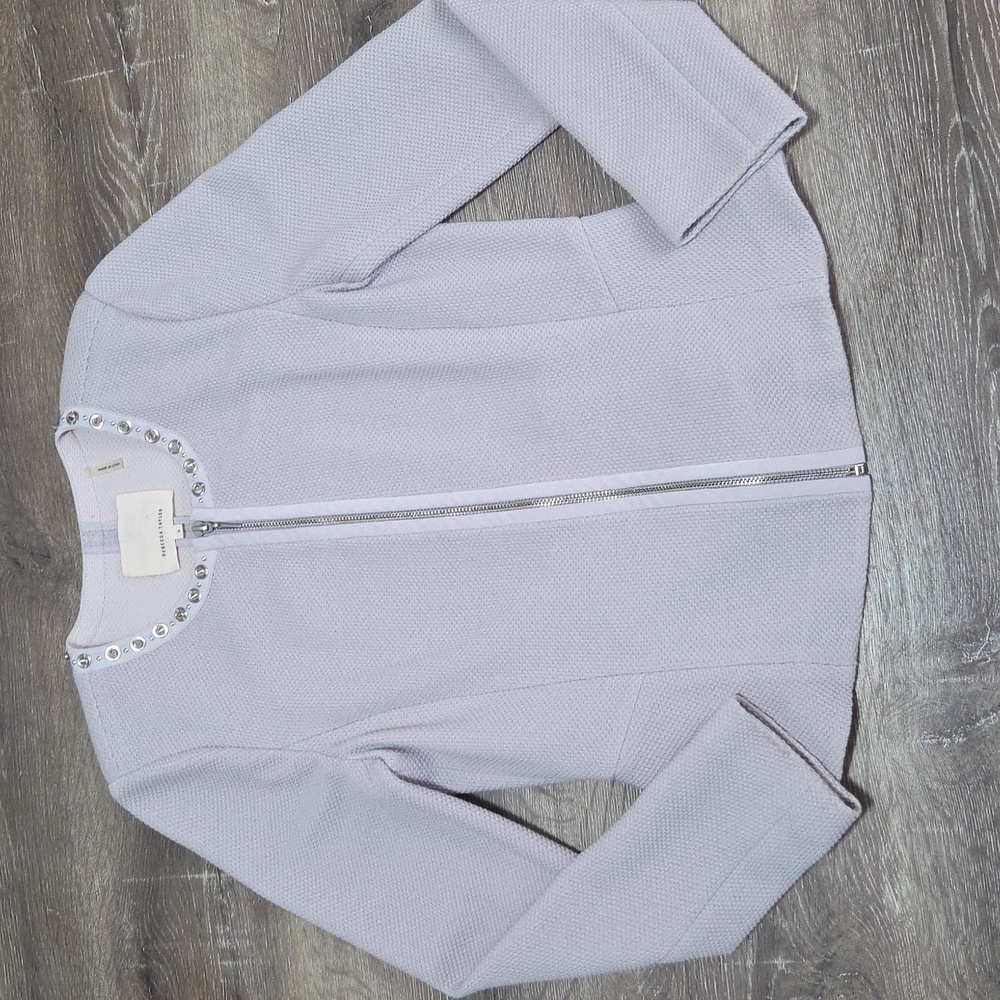 Rebecca Taylor Light Purple Peplum Full Zip Blazer w Silver Stud Spike Accents